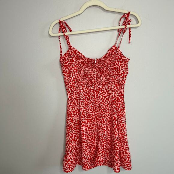 SHEIN Red Floral Sleeve Tie Mini Sun Slip Zip Up  Dress Women’s Size Small - Picture 6 of 7